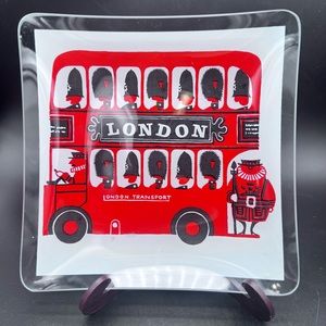 FIESTA GLASS ENGLAND London Transport Glass Ashtray Reverse Painted Trinket Dish